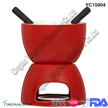 Red Ceramic Chocolate Fondue Set zum Verkauf